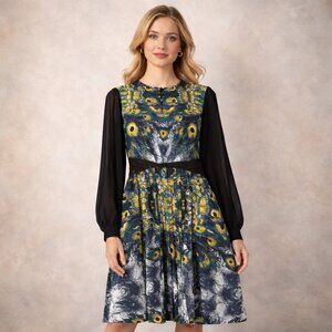 Nicole Richie Impulse Peacock Print Dress Sheer Womens Size 2 Whimsigoth Fairy